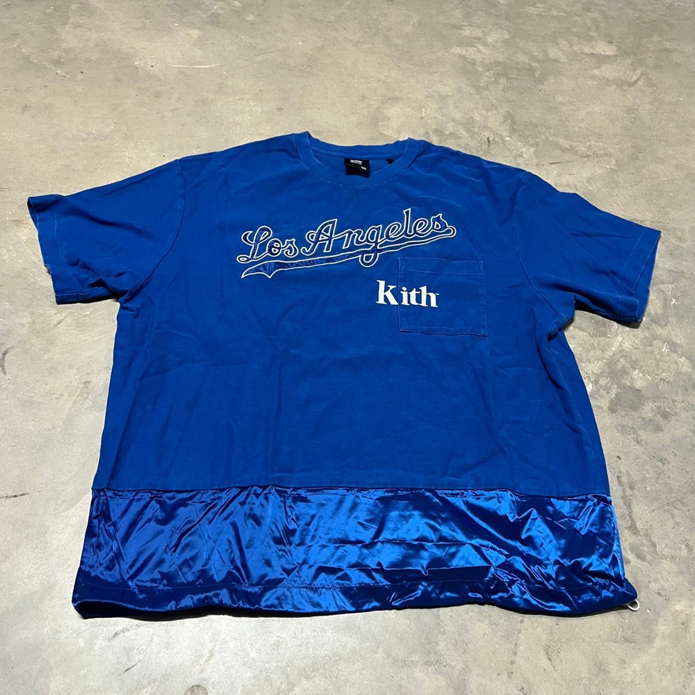 Kith x MLB Los Angeles Dodgers Mixed Media Pocket Tee Blue XXL KH3652
